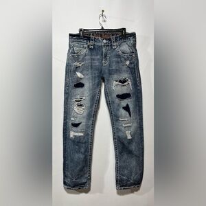 Rock Revival Suhul Straight Distressed Jeans 100% Cotton Size 33 Inseam 31”